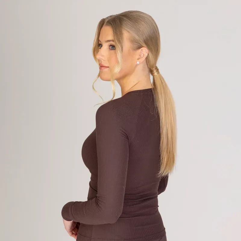 Aubrion Equestrian Ribbed Long Sleeve Top in Espresso-1