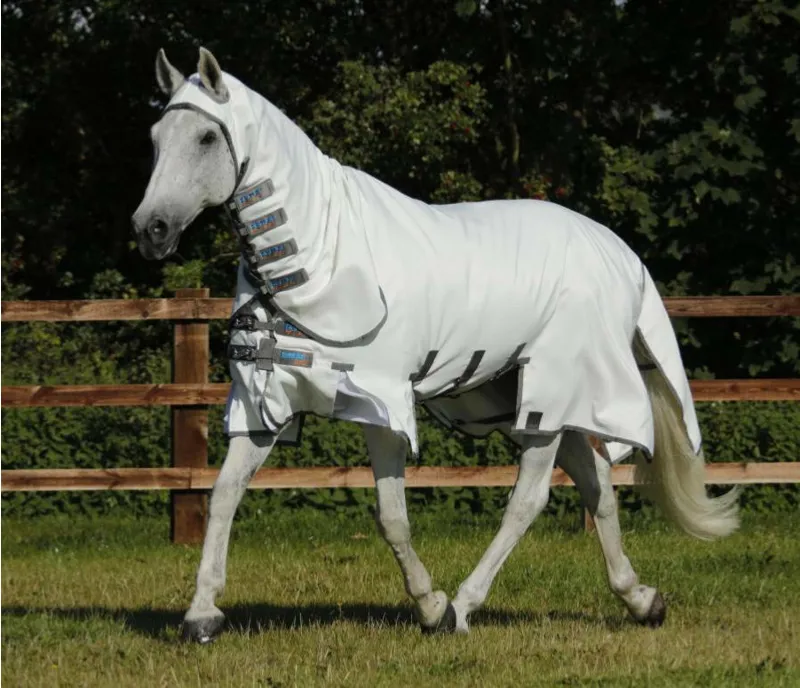Premier Equine Buster Sweet Itch Rug with Belly Flap White -7