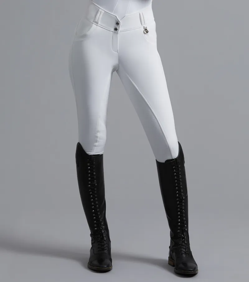 Premier Equine Sophia Ladies Seat High Waist Riding Breeches in White-2
