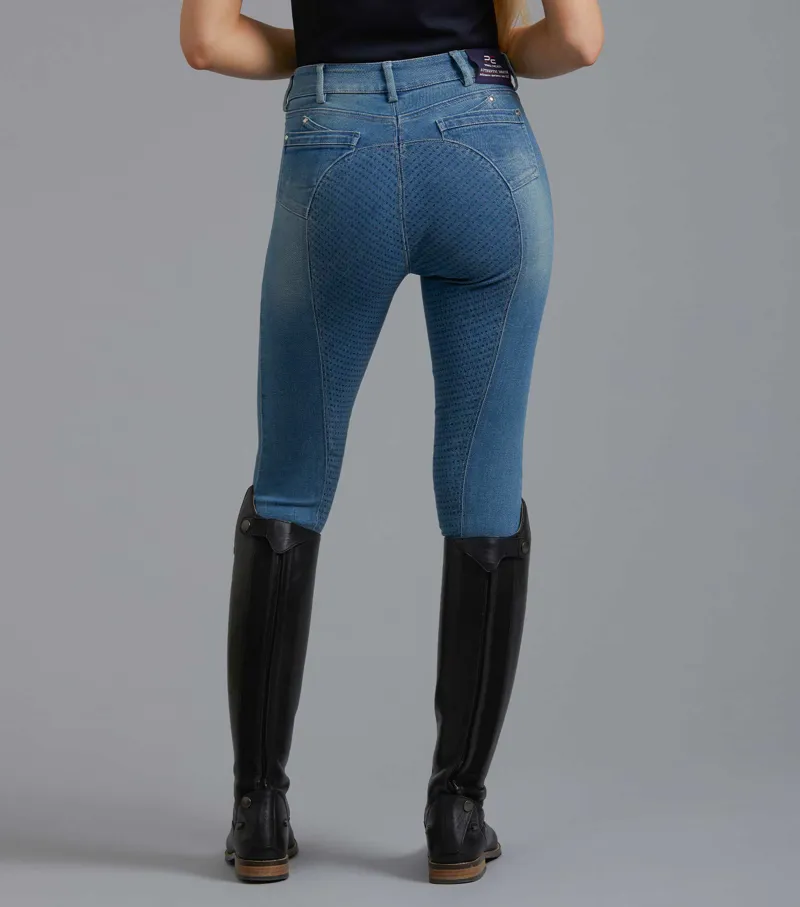 Premier Equine Gina Ladies Seat Denim Breeches in Denim-1