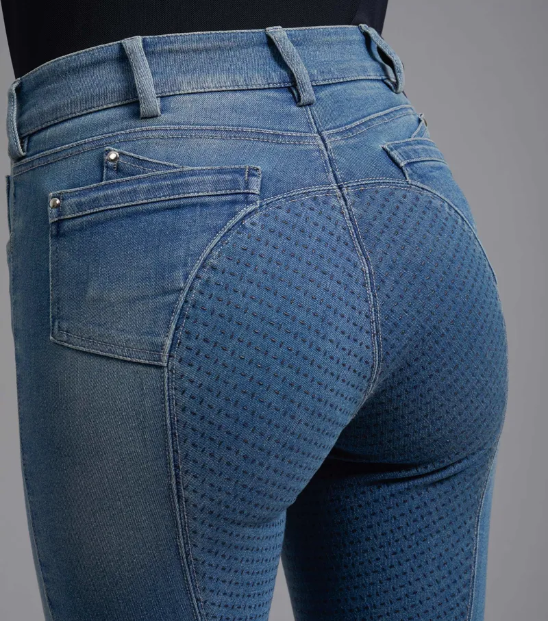 Premier Equine Gina Ladies Seat Denim Breeches in Denim-2