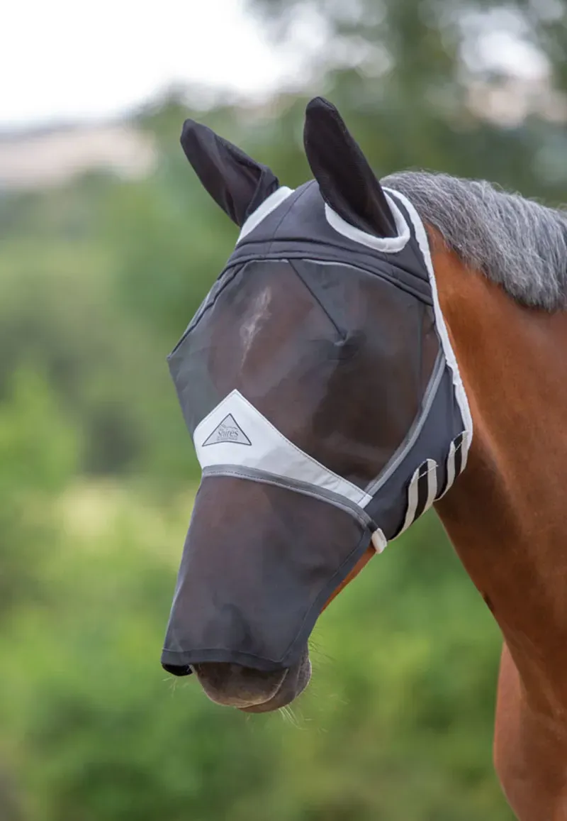 Shires Fly Guard Pro Fine Mesh Fly Mask With Ears And Nose Black
