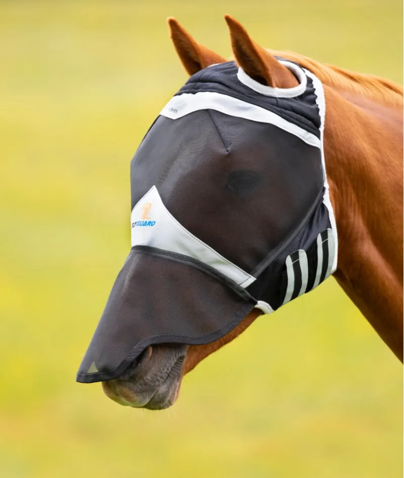 Shires FlyGuard Pro Fine Mesh Fly Mask With Ear Hole And Nose Black