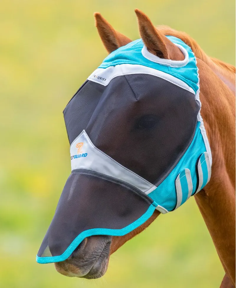 Shires FlyGuard Pro Fine Mesh Fly Mask With Ear Hole And Nose Teal