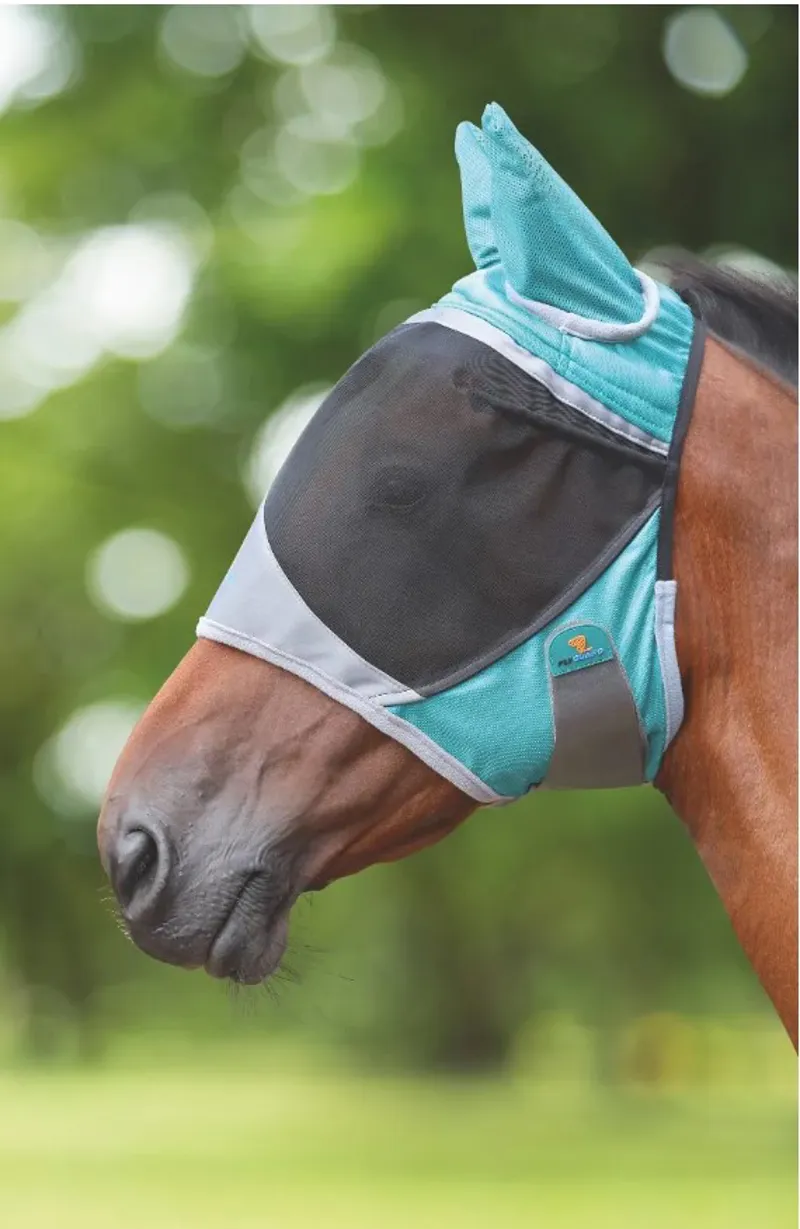 Shires FlyGuard Pro Deluxe Fly Mask With Ears Green