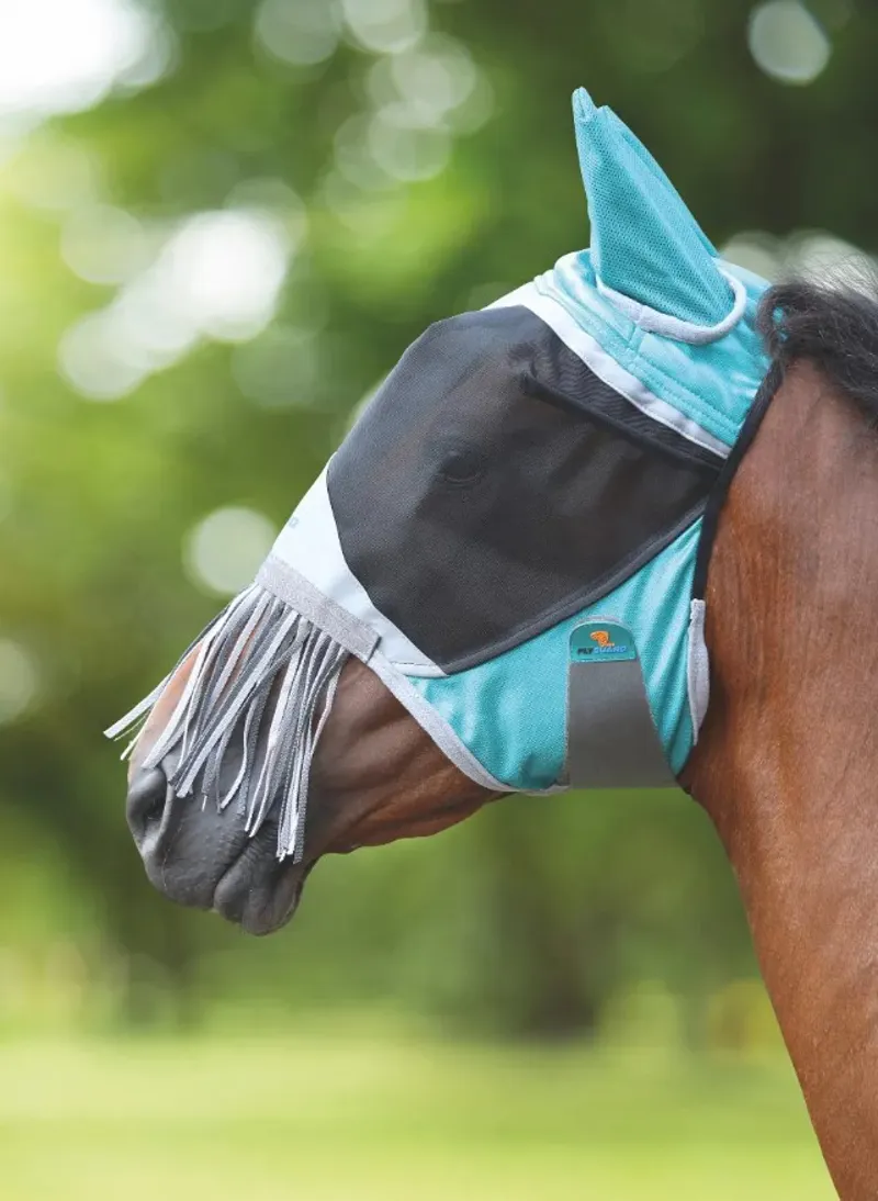 Shires FlyGuard Pro Deluxe Fly Mask With Nose Fringe Green