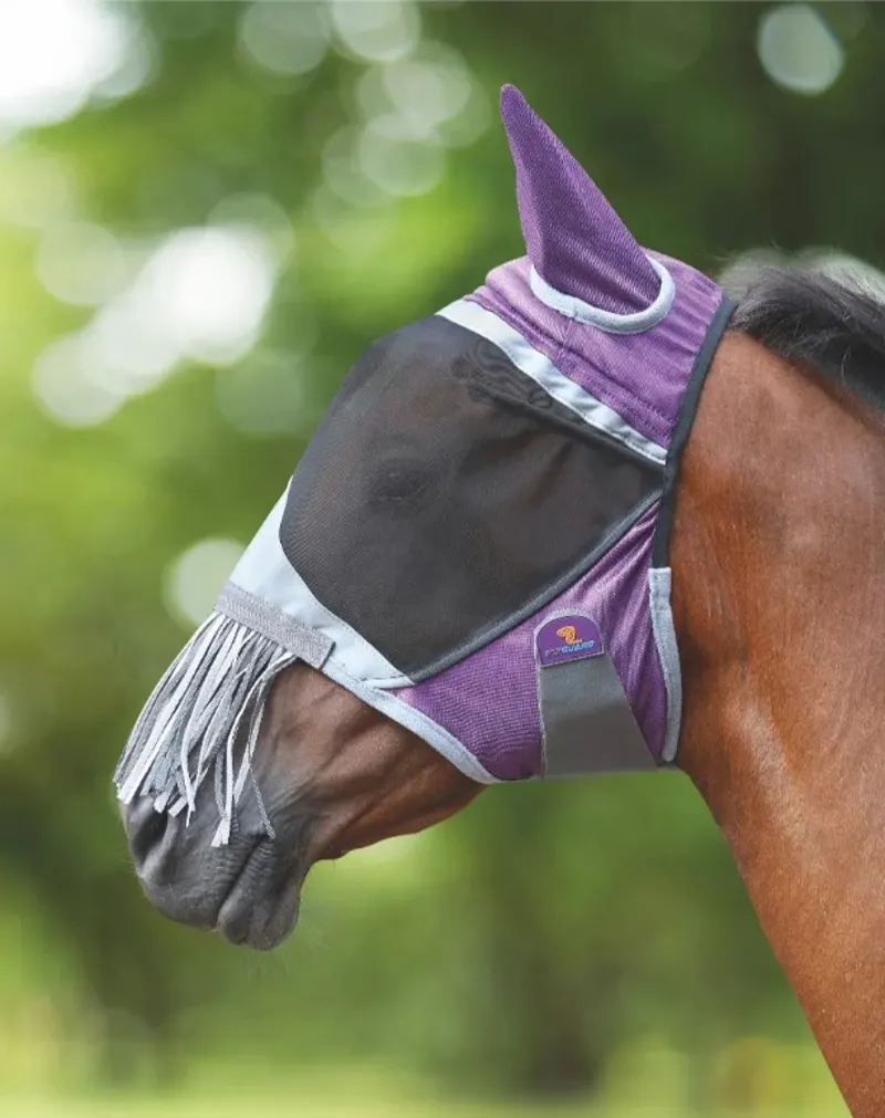 Shires FlyGuard Pro Deluxe Fly Mask With Nose Fringe Purple
