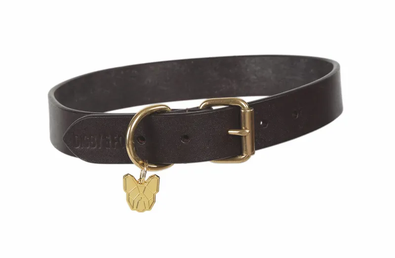 Digby and Fox Flat XL Leather Dog Collar in Brown