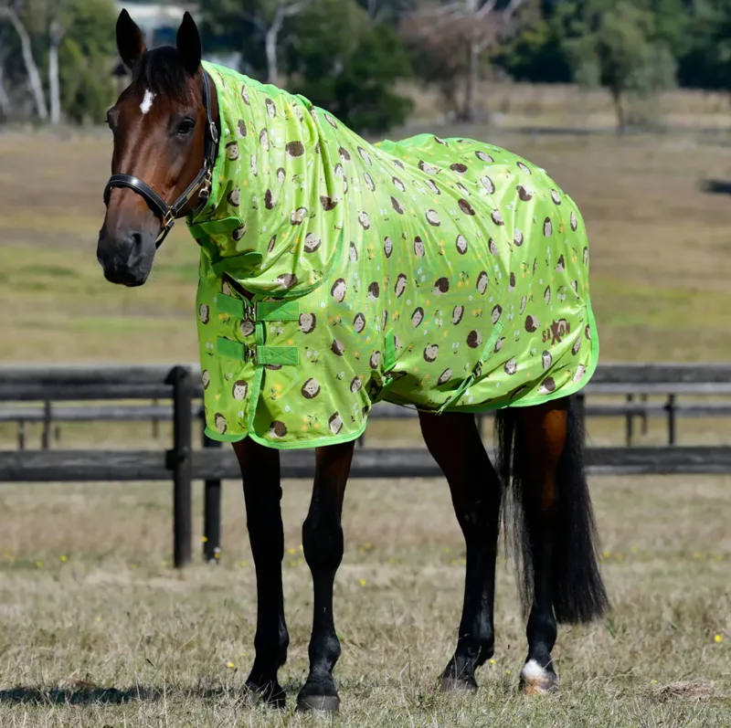 Saxon Mesh Combo Neck Hedgehogs and Flowers Print 
