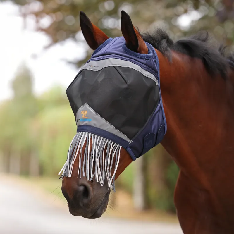 FlyGuard Pro Fine Mesh Fly Mask With Ear Holes and Nose Fringe NAVY