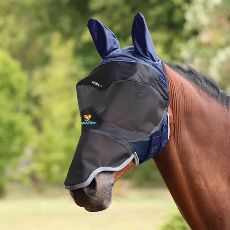 Shires FlyGuard Pro Deluxe Fly Mask With Ears and  Nose NAVY