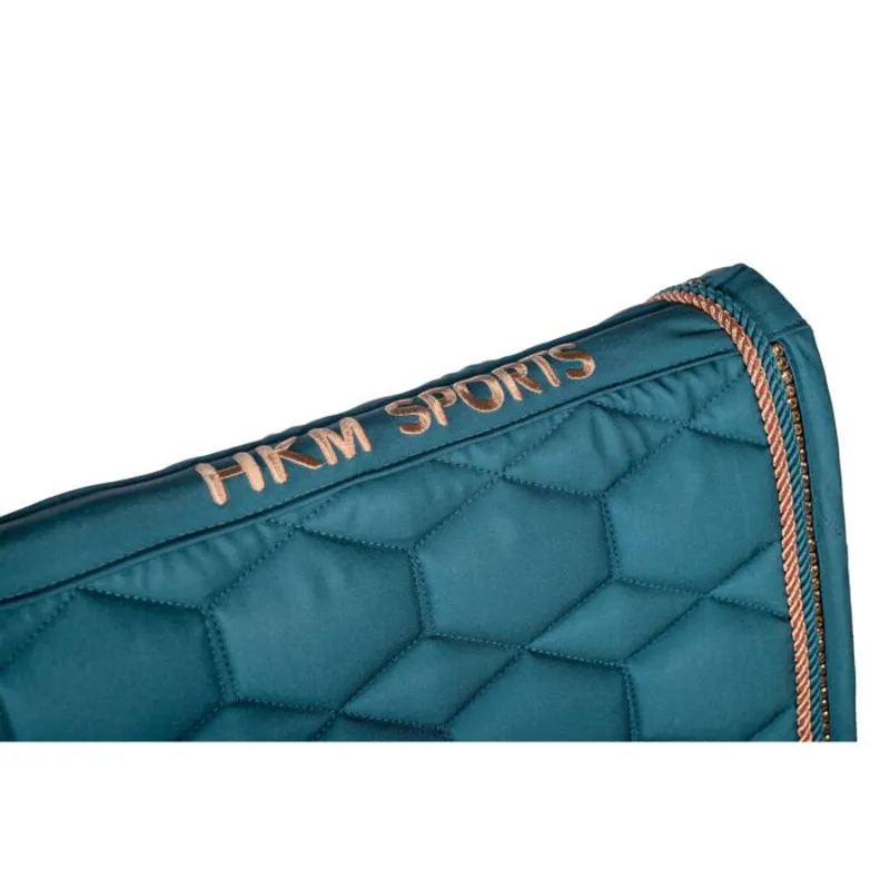 HKM Glamour Saddle Pad GP Style Pony Size Petrol/Rose Gold-1