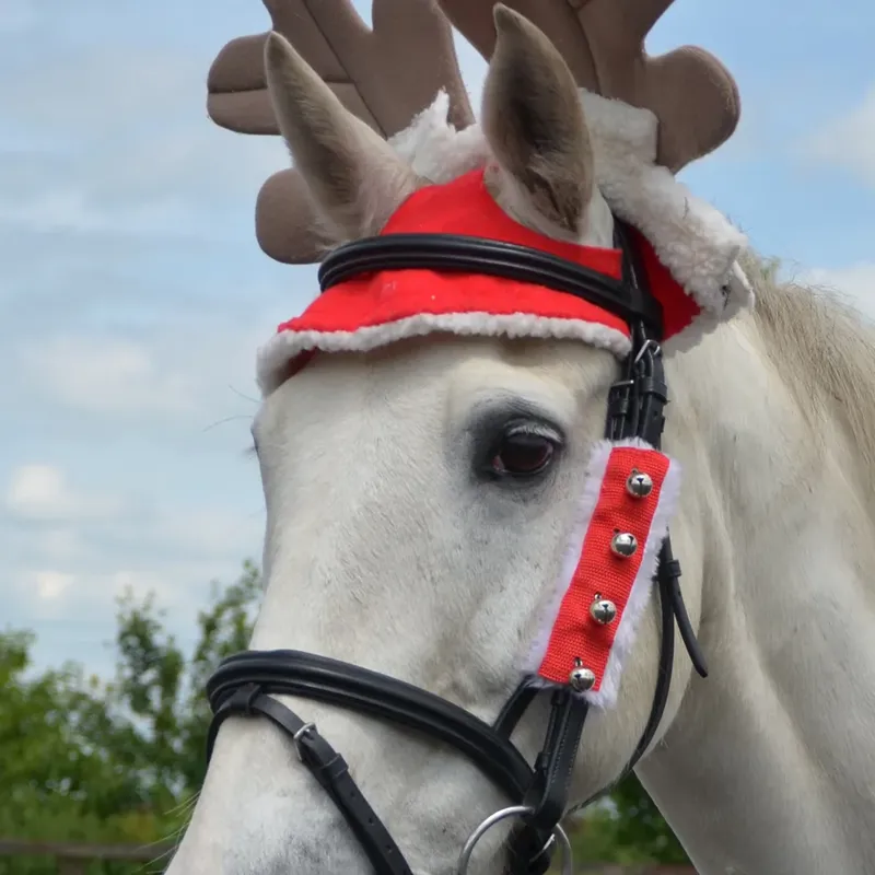 Hy Equestrian Christmas Santa Bridle Set Set Of 3 - Red White Red White one size