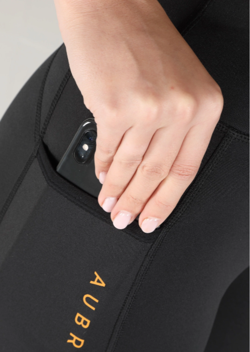 Shires Aubrion Porter Winter Riding Tights Childs Black-1