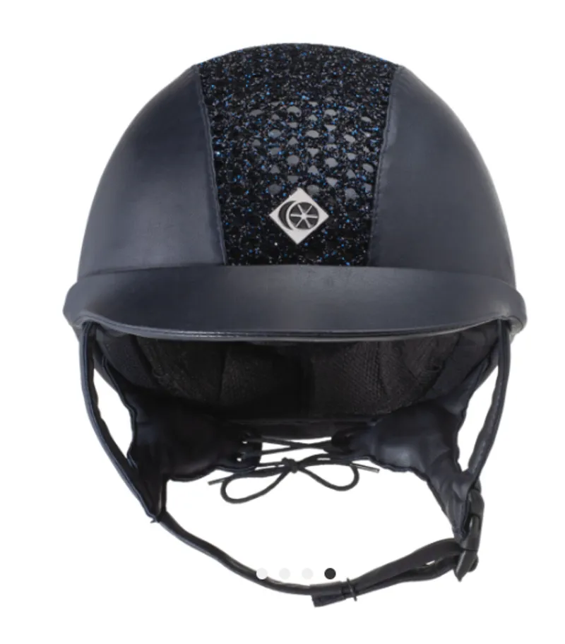 Charles Owen Elumenayr Leather Look Navy with Navy Sparkly Centre