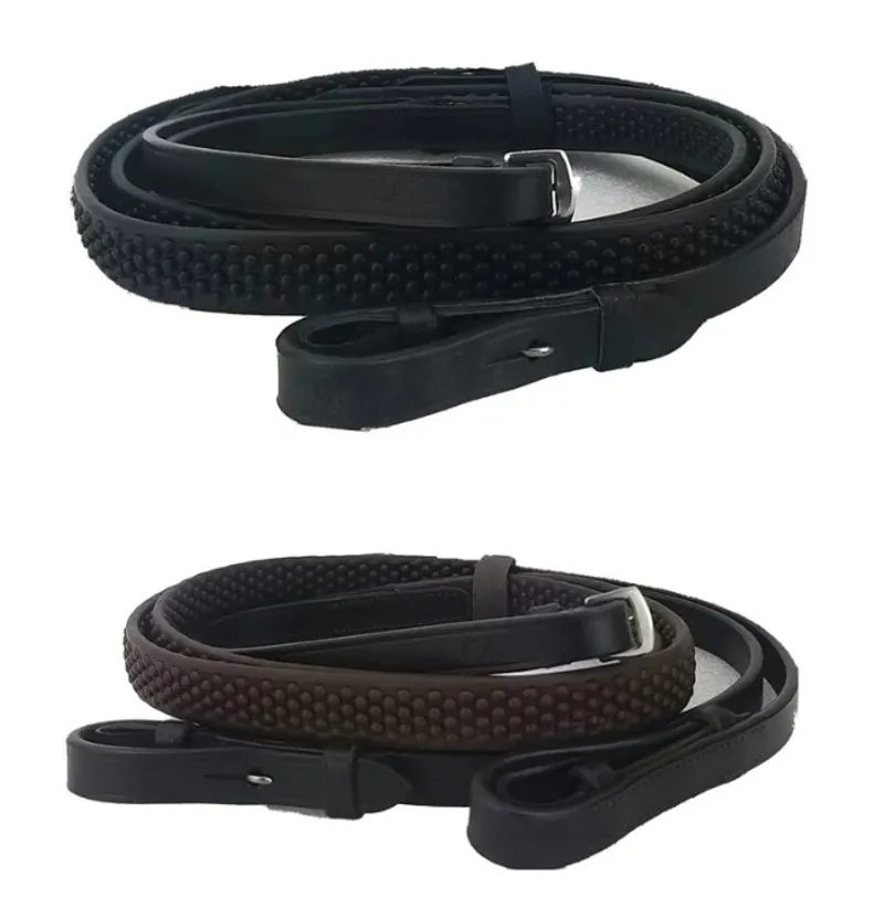 Cameo Equine Leather Flexi Reins Black