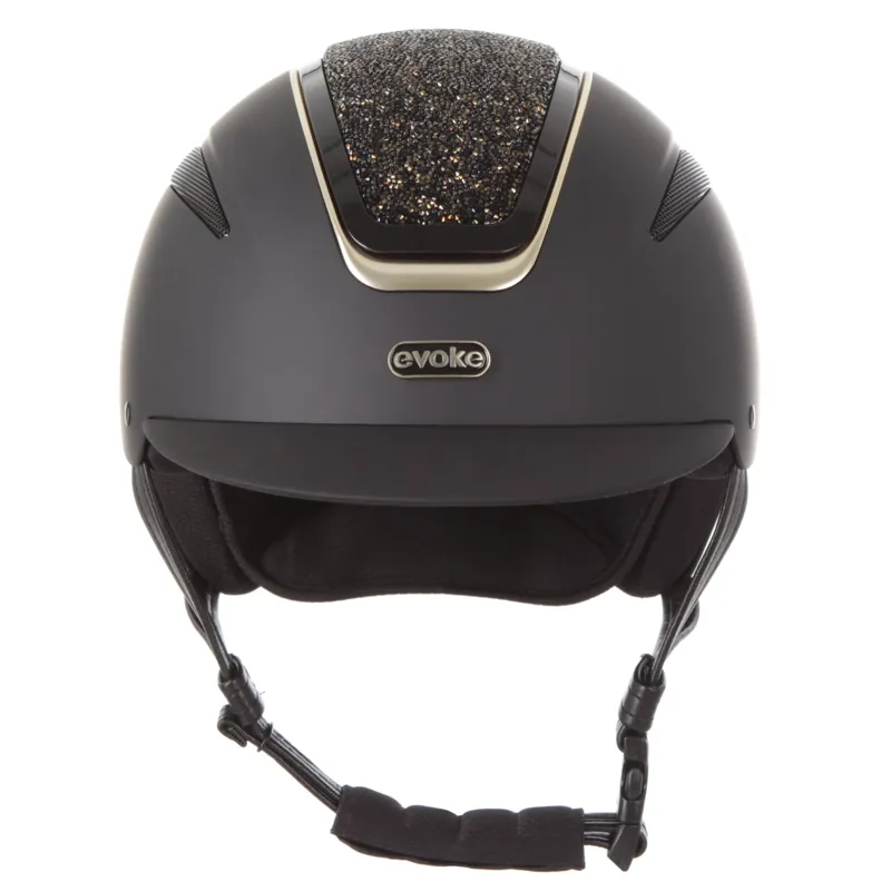 Evoke Callisto Standard Peak Black/Gold Crystal Riding Hat