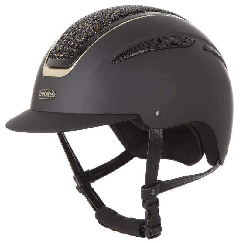Evoke Callisto Standard Peak Black/Gold Crystal Riding Hat-2