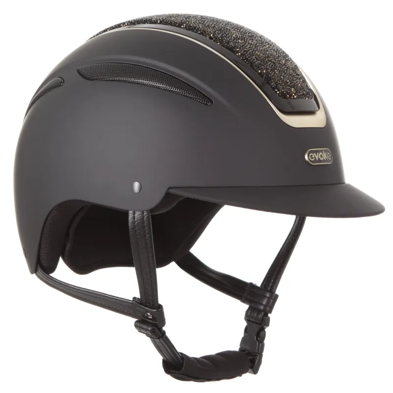 Evoke Callisto Standard Peak Black/Gold Crystal Riding Hat-1
