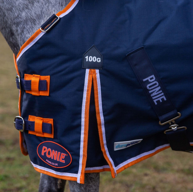 Gallop Ponie 100g Duraproof Standard Neck Turnout Navy-1