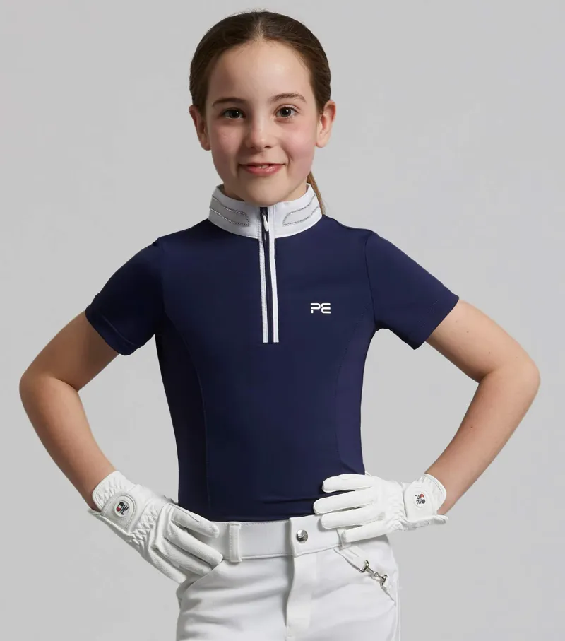 PREMIER EQUINE MARIA GIRLS DIAMANTE SHOW SHIRT NAVY