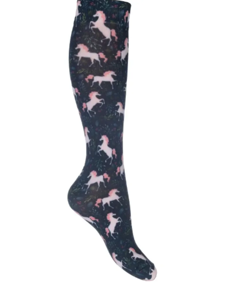 HKM Bern Riding Sock Navy Rose 30-34 UK 12-2